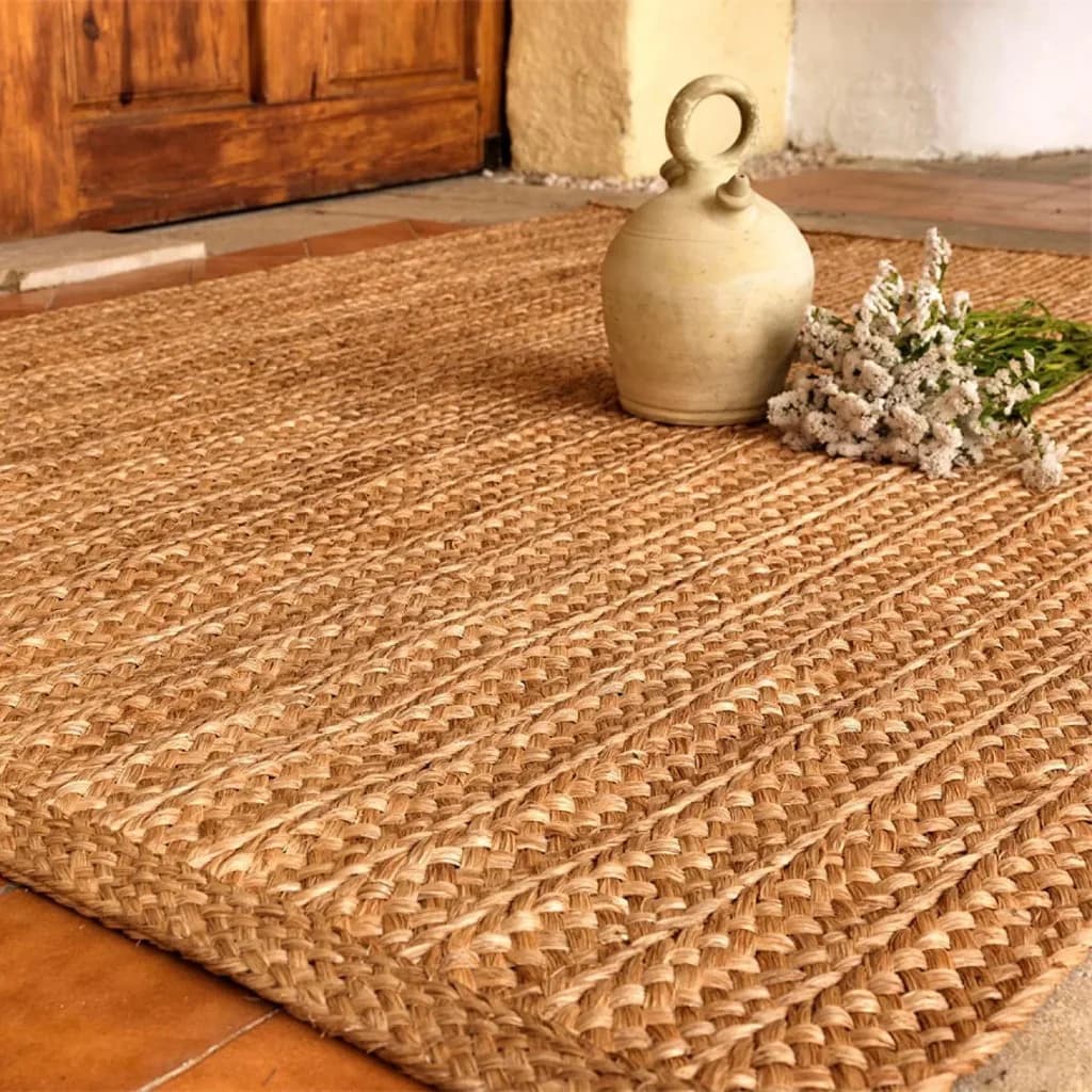 Natural abaca carpet on terracotta tile — Mami Carpets